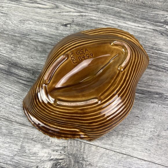 Vintage Mid Century Orange Lava Glazed Daisy Ceramic Chips and Dip Serving Bowl - Picture 5 of 8